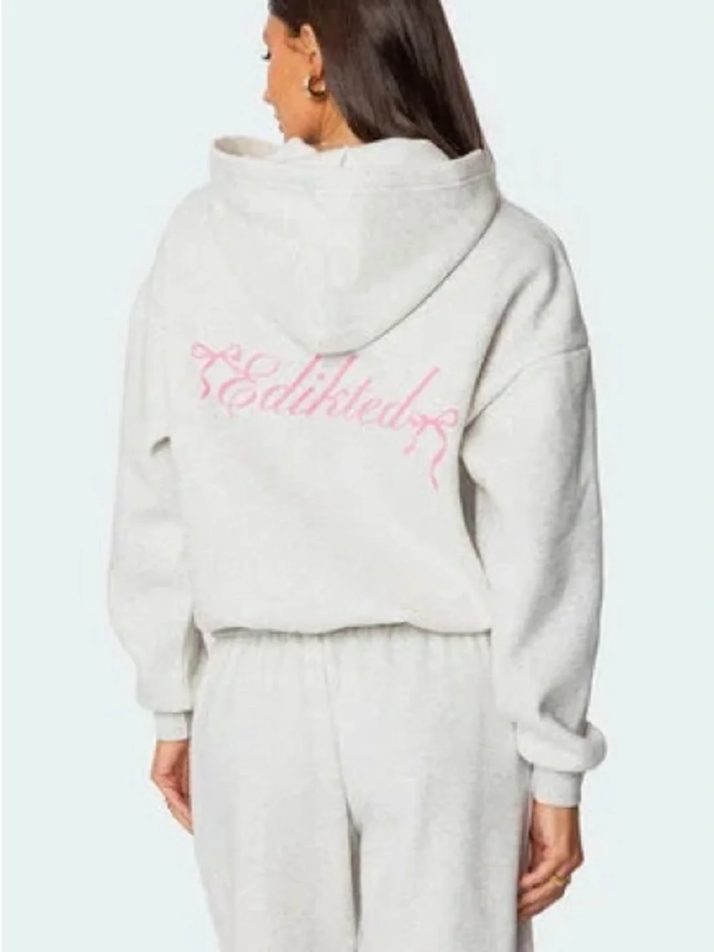 Edikted Sasha Bow Hoodie with Pink Logo AND Sweatpants Set